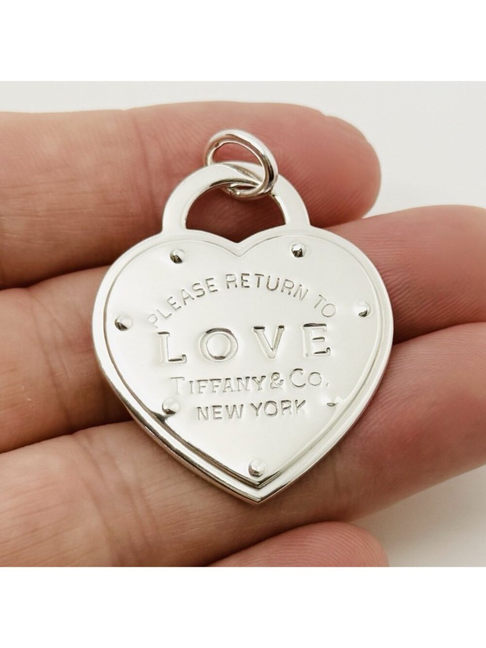 Please Return to Tiffany Love Studded Heart Tag Extra Large Jumbo Pendant Charm
